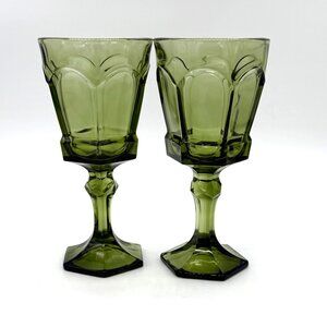Vintage Fostoria Virginia Soft Green Water Goblets Set Of 2 6" Elegant Pressed G